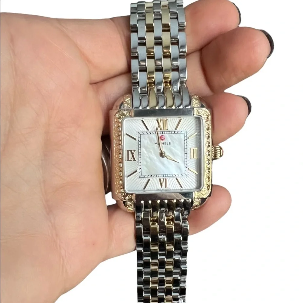 NEW Michele watch Milou two-tone pave diamond bezel 0.30 CTW bracelet band - Picture 2 of 6